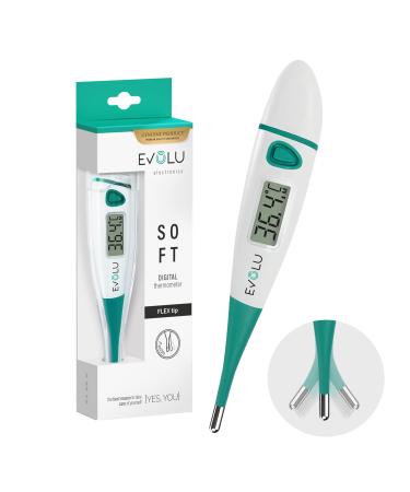 Evolu waterproof flexible digital thermometer measurement in mouth rectal or armpit with flexible measuring tip in 10 seconds - babies children adults - high precision - with storage box digital fever thermometer soft - Buy Online on GoSupps.com