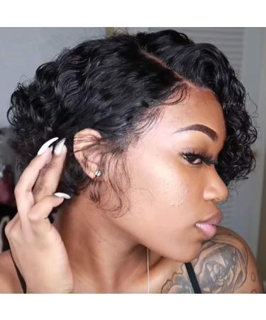 Short Curly Brazilian Human Hair Wig - Lace Front Wavy Glueless Wig for Black Women - Buy Online on GoSupps.com