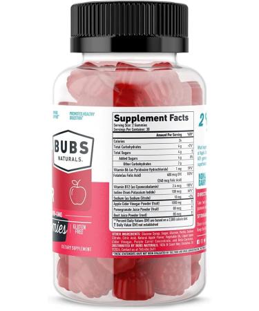 BUBS Naturals Apple Cider Vinegar Gummies with Mother - Vegan ACV Vitamins for Detox & Digestion - Energy Boost & Metabolism Support - 60 Count - Buy Online on GoSupps.com
