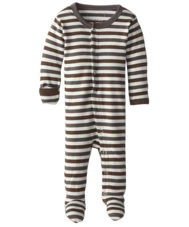 L'Ovedbaby Girls' Organic Baby Snap Footie New Born/Premature (4/7 Lbs) Gray Stripe