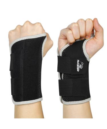 Nucamper breathable wristwear wrist band with metal-style stabilizer men women wristlear bandage adjustable wrist rails for arthritis tendinitis sprain balk-gray s/m right hand (1 piece)