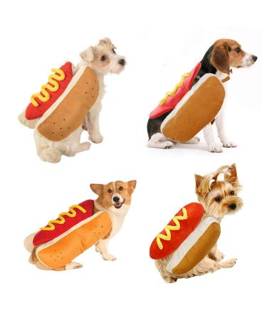 FANSU Pet Halloween Costume Dog Cat Pumpkin Costume Puppy Cosplay Clothes Design Creative Funny Warm Outfits Hoodie Animal Costumes Apparel with Hat and Ears (M hot dog) M hot dog