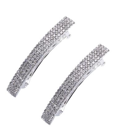 Crystal Hair Barrette 2 Pcs Sparkly Rhinestone Crystal Hair Clip French Design Bridal Fashion orgeous Bling Rhinestone Hair Clips Gorgeous Bling Rhinestone Hair Clips Ponytail Holder Side Clips 2.55 Inch Silver