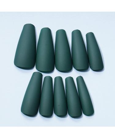 Yheakne 24-Piece Long Coffin Ballerina Green Matt French Artificial Nails for Women & Girls - Punk Luxury Clipping - Buy Online on GoSupps.com