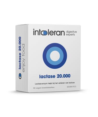 Intoleran Lactase 20000 Digestive Enzymes 50 Breaking Tablets Lactase enzyme for Lactose digestion and Lactose intolerance Direct effect Highest dosage Vegan Dietary Supplement