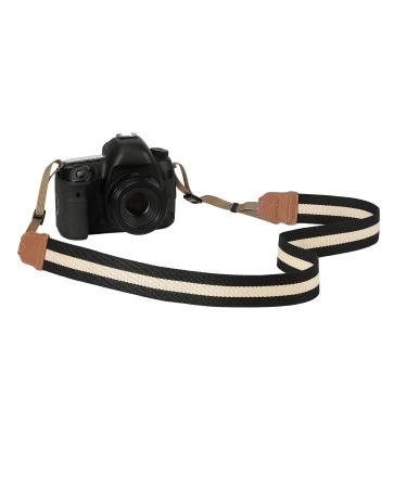 MoKo Camera Strap, Cotton Woven Camera Strap, Adjustable Universal Neck & Shoulder Strap for Video Camcorder, Binoculars, and Nikon/Canon/Sony/Minolta/Panasonic/SLR/DSLR Digital Cameras, Black & Beige E-black & Beige 1.5 inch Wide / Adjustable 35.4-62.2 i