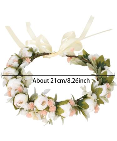 Flower Crown Headbands Boho Floral Headband Wreath Flower Headbands for Women Girls Floral Headband for Women Girl Wedding Ceremony Party Festival - White - Buy Online on GoSupps.com