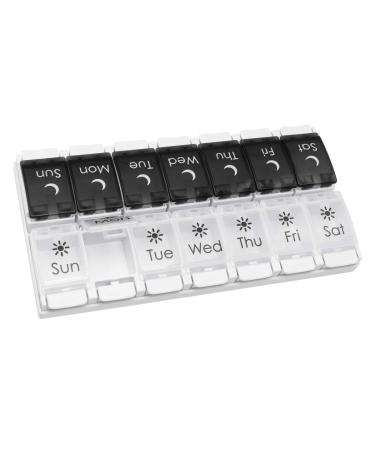 EZY DOSE Push Button 7Day Pill Medicine Vitamin Organizer Box Weekly Am Pm and Lids, Black & White Am/Pm, 1 Count Black & White 1 Count (Pack of 1)