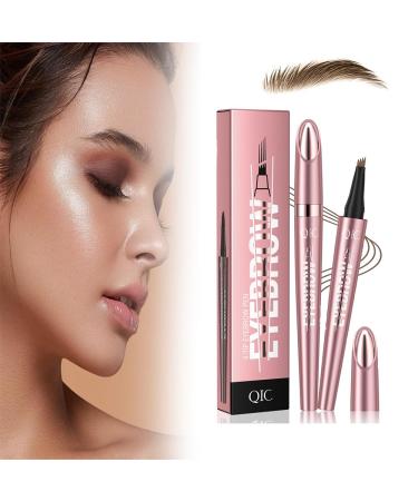 Magic Eyebrow Pencil with 4 Fork Tip 3D Microblading Eyebrow Pen Eye Brown Makeup Long-Lasting Eyebrow Pencil Long-lasting Natural Makeup Fine Stroke Magic Eyebrow Pencil Stay on All Day (Light Brown)