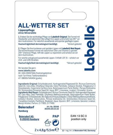  Biolane Labello Lip Care Sticks for Winter with Labello Original and Labello Med Repair for Beautiful and Natural Lips Mineral Oil-Free Lip Balm - Buy Online on GoSupps.com