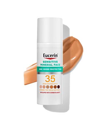Eucerin Sun Tinted Mineral Face Sunscreen Lotion SPF 35  Non-Comedogenic Mineral Sunscreen with Gentle Zinc Oxide Protection for Sensitive Skin  1.7 Fl Oz Bottle