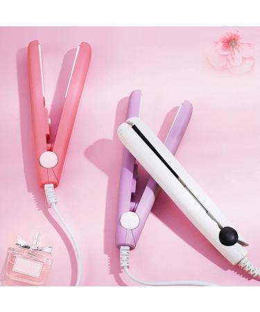 2-in-1 Mini Hair Straightener & Curling Iron - Portable Ceramic Travel Hair Tools for Women - Short Hair & Curls - White-Pink - Buy Online on GoSupps.com