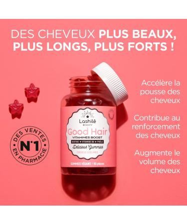 Lashil Beauty - Good Hair Vitamins - Food Supplements - Growth & Fortification - Proven Effectiveness - Made in France - Biotin Zinc Vitamin B8 C B6-180 Gummies - Buy Online on GoSupps.com