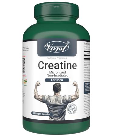 Vorst Creatine Supplement for Men 180 Vegan Capsules | Monohydrate Micronized Non Irradiated | Pills for Adults of All Ages | 1 Bottle 180 count (Pack of 1)