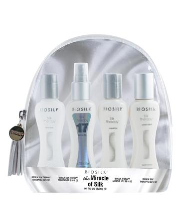 Biosilk The Miracle of Silk Kit | Contains Silk Therapy Shampoo Conditioner Original Leave-In Treatment Miracle 17 Leave-In Treatment | 2.26 Ounces Each | On the Go Styling Kit |