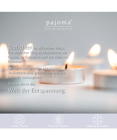pajoma Tea Lights 200 Pieces - Unscented White 8-Hour Burn Time | Perfect for Weddings Parties Catering and Outdoor Celebrations | 25x38mm 20g Wax - Buy Online on GoSupps.com