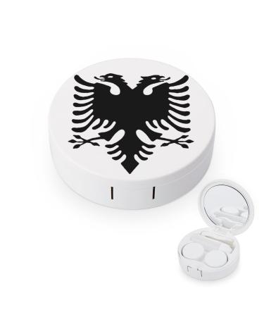 Albanian Greatness Flag Round Case for Contact Lens Kit Storage Box with Mirror Portable Cute Lens Holder