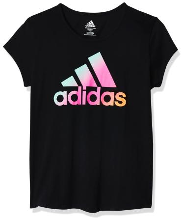 adidas Girls' Short Sleeve Cotton Bos Logo Tee with Curve Hem Small Black