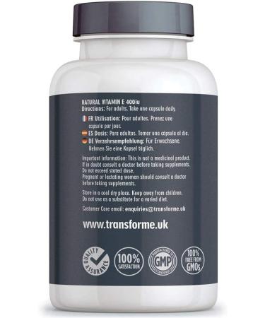 Transforme Vitamin E 400iu Softgels - 180ct Natural D-Alpha Tocopherol for Higher Absorption - 6 Month Supply - Buy Online on GoSupps.com