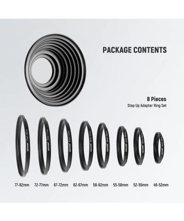 NEEWER 8PCS Step Up Rings Filter Adapter Set - Premium Anodized Aluminum Threaded Rings 49-82mm for Camera Lens - Buy Online on GoSupps.com