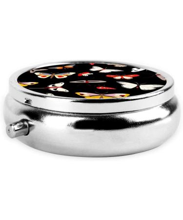 Colorful Butterflies Portable Metal Pill Box - Round Mini 3-Compartment for Travel | Black Design - Ideal for Small Pills - Buy Online on GoSupps.com