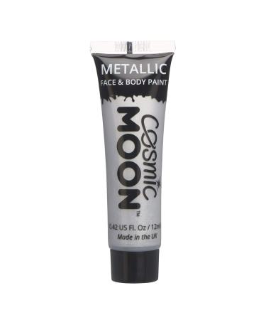 Face & Body Metallic Paint by Cosmic Moon - Silver - Water Based Face Paint Makeup for Adults Kids - 12ml