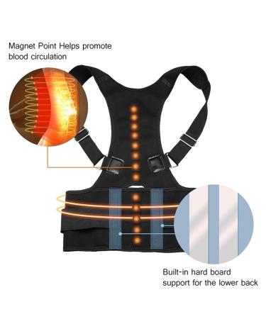 Back Brace Posture Corrector with Magnetic Therapy for Men & Women | Adjustable Waist Support Belt for Upper & Lower Back Pain Relief - XX-Large Black - Buy Online on GoSupps.com
