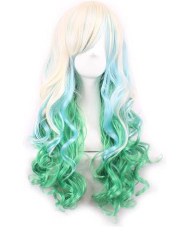 Sawekin Women's Gradient Cosplay Anime Wig - 28 Long Harajuku Lolita Style Costume for Halloween Cosplay - D-Green/Light Blonde - Buy Online on GoSupps.com