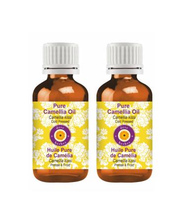 Deve Herbes Pure Camellia Oil (Camellia kissi) 100% Cold Pressed (100ml X 2 (6.76 Oz) with Plastic Euro Dropper)
