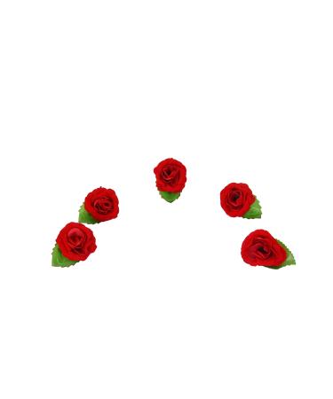 Red Rose Flower Clip Artificial Flower Hair Bun Gajra accessories Indian Handmade Hair Ornament for Women Partywear Marriage Mehndi Festival Gifting(Set of 5 Rose Clips)