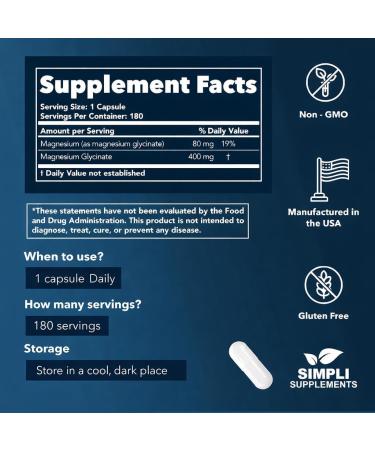 Magnesium Glycinate 400mg per Serving High Absorption Gentle on Stomach Supports Sleep Relaxation Muscle Bone & Immune Health Non-GMO Vegan 180 Capsules - Buy Online on GoSupps.com