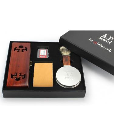 A.P. Donovan Luxury 7/8 Razor Set | Damast Blade Mahogany Handle Shaving Soap & Brush | Perfect Men's Gift - Buy Online on GoSupps.com
