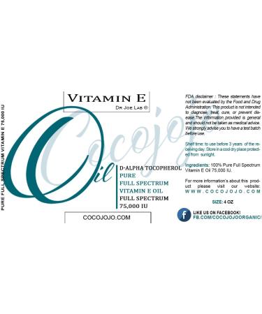 Dr Joe Lab Vitamin E Oil - 100% Pure D Alpha Tocopherol 75 000 IU - Hydrating Skin Hair & Nails - 4 oz with Dispense Cap - Shop Internationally - Buy Online on GoSupps.com