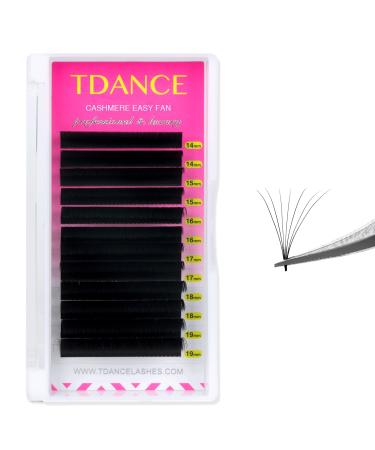 TDANCE Cashmere Easy Fan Lash Extensions Self Fanning Volume Lash Extensions D Curl 0.07mm 14-19mm Matte Black Mega Volume Eyelash Extensions(0.07-D 14-19mm) 0.07-D 14-19 mm
