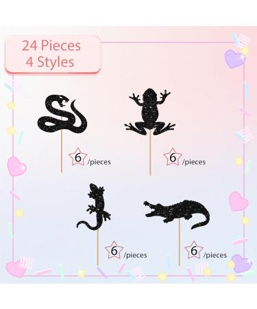 24Pcs Reptile Animals Cupcake Toppers Black Glitter Snake Crocodile Cake Decor Reptile Animals Cake Decorations for Baby Shower Reptile Pet Themed Birthday/Rainforest Party Decoration - Buy Online on GoSupps.com