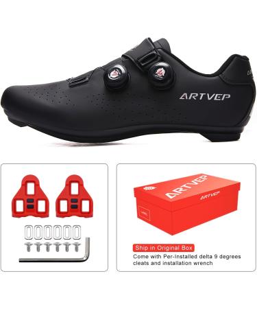 Artvep Men Women MTB Bicycle Shoes - Compatible with Look SPD SPD-SL Delta Lock Pedals & Peloton - All Black - Size 45 EU - Buy Online on GoSupps.com