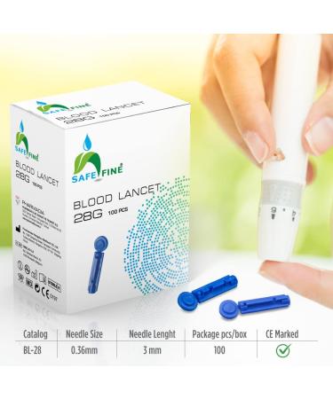 SafeFine 28G 3mm Blood Lancets | Sterile & Compatible with Most Lancing Devices | 100 pcs/box - Buy Online on GoSupps.com