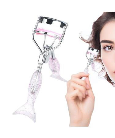 Eye Curler for Lashes Small Fish Tail Shape Eye Curler with Comb Teeth Ergonomic Eyelash Tools Beautiful Portable Makeup Supplies for Eye-Opening Lifted Lashes A4 Chrome Plated With Pink Comb Pink Mermaid Hand