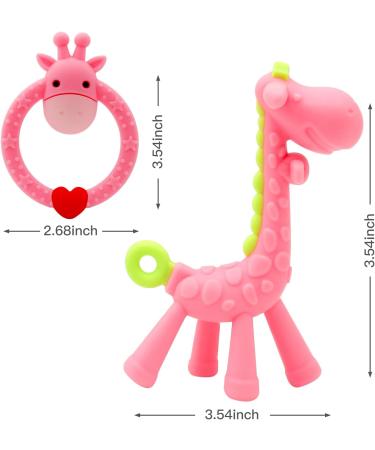 Soothing Giraffe Silicone Baby Teether Toy - Easy to Hold & Clean, Pain Relief for Infant Sore Gums (Pink) - 3 Months - Buy Online on GoSupps.com