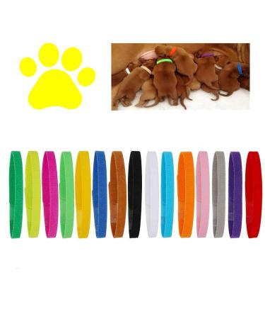 15pcs Puppy ID Collars Whelping Adjustable Soft Kitten and Identification Double-Sided Bands Collars for Newborn Pets 15 Colours