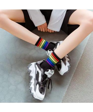 Buy Akamas 6 Pair Women's Colored Striped Rainbow Pattern Socks LGBTQ Proud Cotton Crew & Ankle Sports Socks Funny Casual Footwear - Buy Online on GoSupps.com