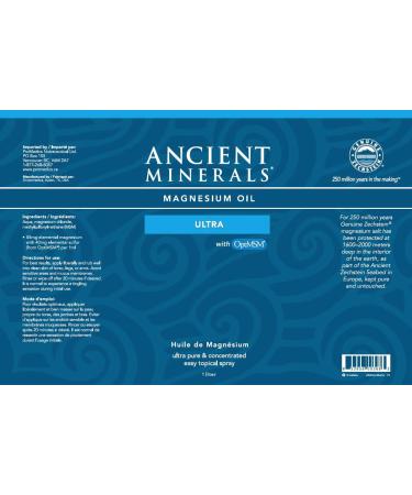 Ancient Minerals Magnesium Oil Spray ULTRA with MSM - a Pure Zechstein Topical Magnesium Chloride Supplement with The Added Benefits of OptiMSM - Refill Size 33.8oz (1L) - Buy Online on GoSupps.com