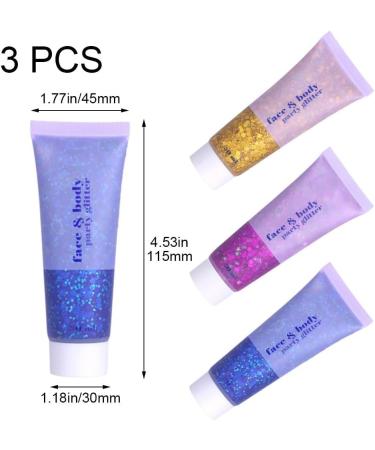  Lipfer Glitter face gel 3 jars of holographic glitter makeup for body face nails eyeshadow liquid glitter with long-lasting mermaid glitter - Buy Online on GoSupps.com