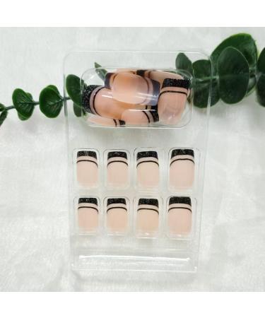 Buy Black French Tip Press On Nails - Short Square Glitter False Nails | 24 Pcs Acrylic Full Cover Design for Women - Buy Online on GoSupps.com