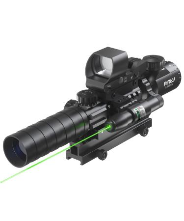 Pinty Rifle Scope 3-9x32 Rangefinder Illuminated Reflex Sight 4 Reticle Green Dot Laser Sight