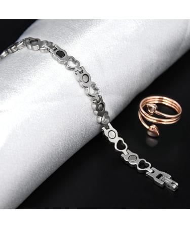 Vicmag Magnetic Therapy Bracelet for Women - Titanium Steel Arthritis Pain Relief - Healing Gift in Silver & Gold Love Design - Buy Online on GoSupps.com
