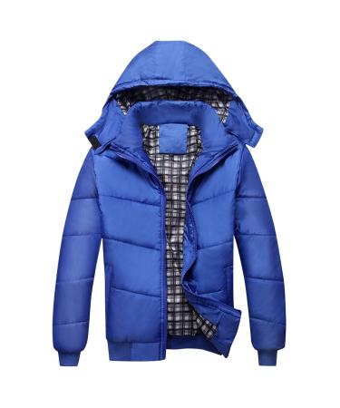 Winter Padded Hooded Coat for Men, Men's Puffer Jacket Fashion Quilted Short Down Coat with Pockets Blue X-Large