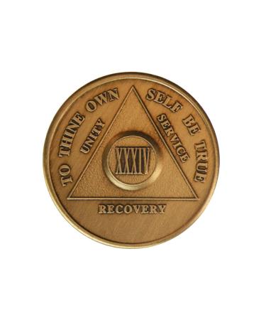 34 Year Bronze AA (Alcoholics Anonymous) - Sober / Sobriety / Birthday / Anniversary / Recovery / Medallion / Coin / Chip by Generic