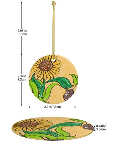 YYHHAOFA Sunflower Seeds and Sunflowers Prints Christmas Ceramic Round Pendant Decoration - Festive Hanging Ornament for Stores and Homes -2.9 in - Buy Online on GoSupps.com