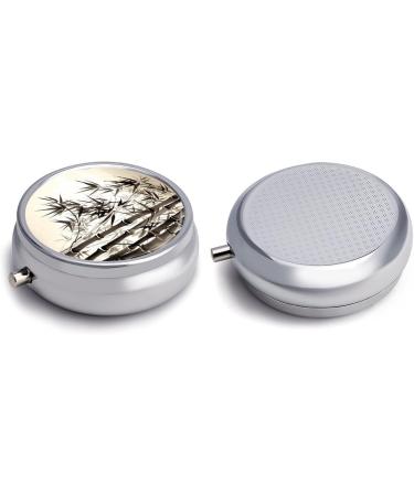 Round Bamboo Pill Box with Chinese Calligraphy - 3 Compartment Portable Organizer | Decorative Metal Pocket Pill Case - Buy Online on GoSupps.com